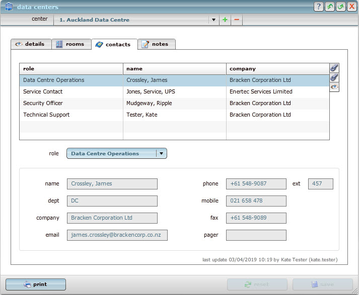 Build a list of data center roles and contacts