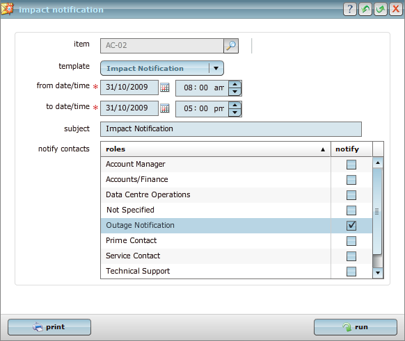 Select the item and roles to notify