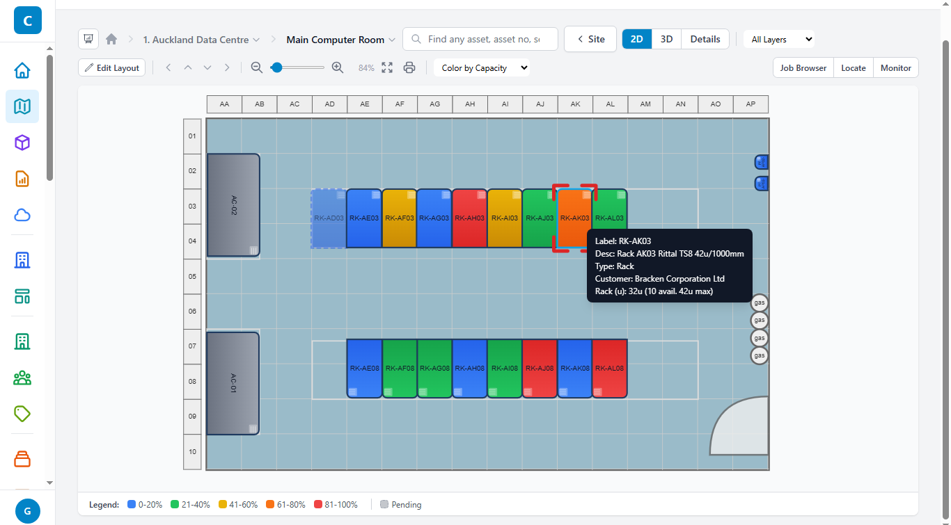 Rack capacity by colour, at a glance