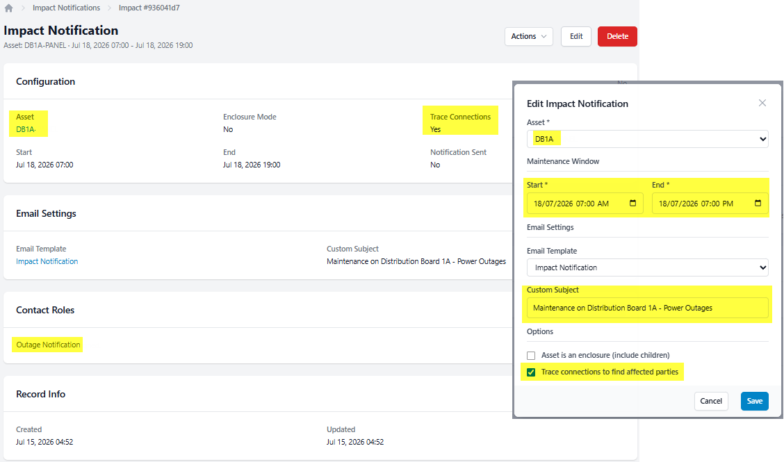 Select the item and roles to notify