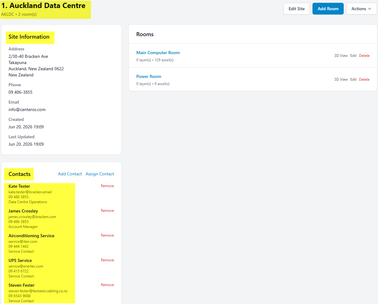 Build a list of data center roles and contacts