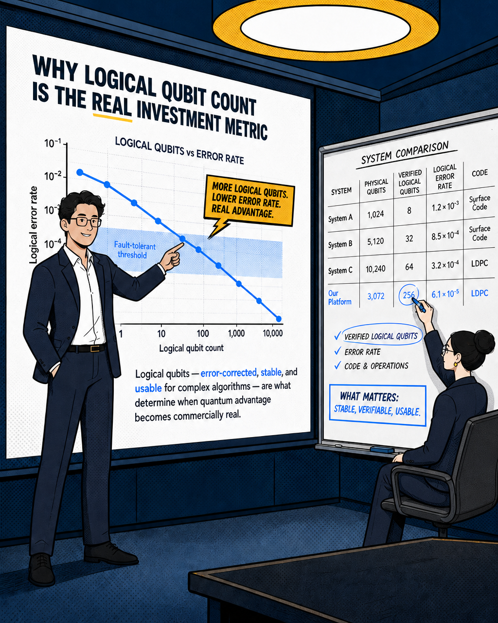 Why logical qubit count is the real investment metric