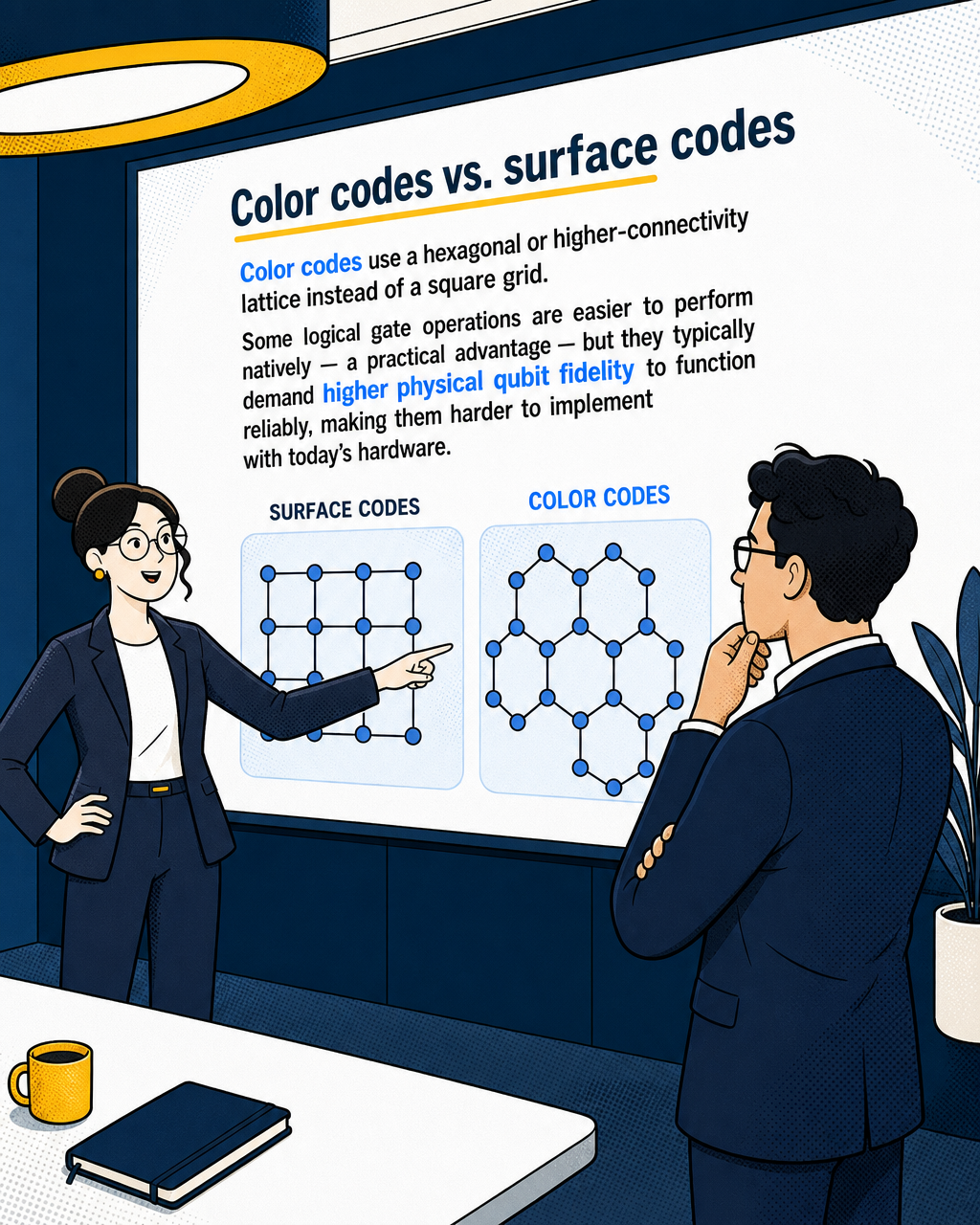 Color codes vs. surface codes