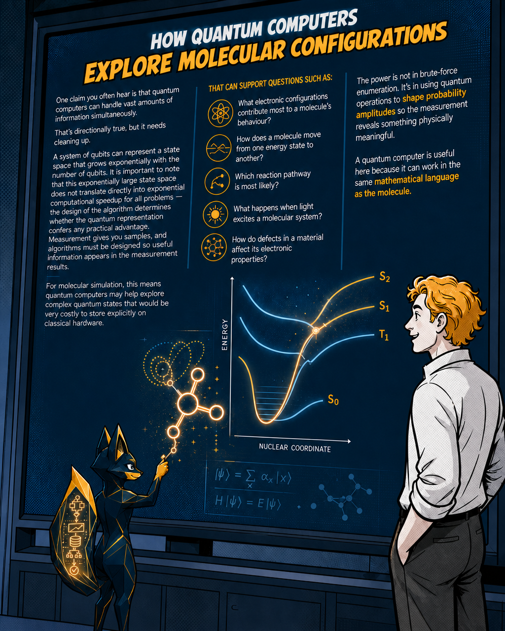 How quantum computers explore molecular configurations