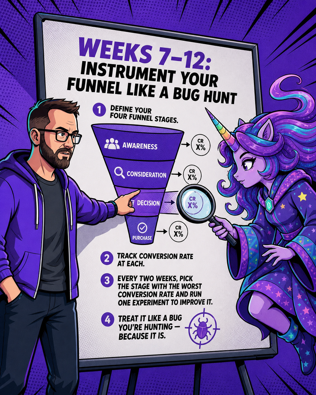 Weeks 7–12: instrument your funnel like a bug hunt
